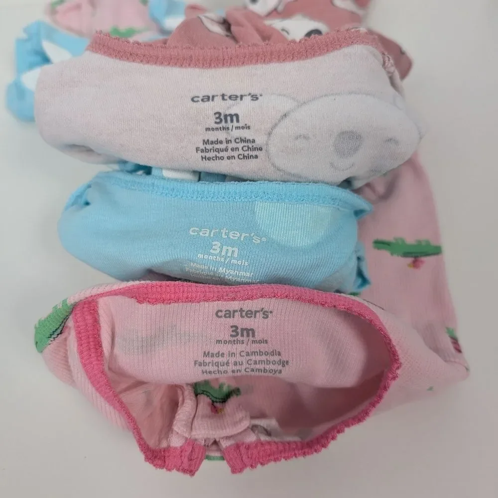 Carter's Footed Zip Up Pajamas Lot of 3 3 Months